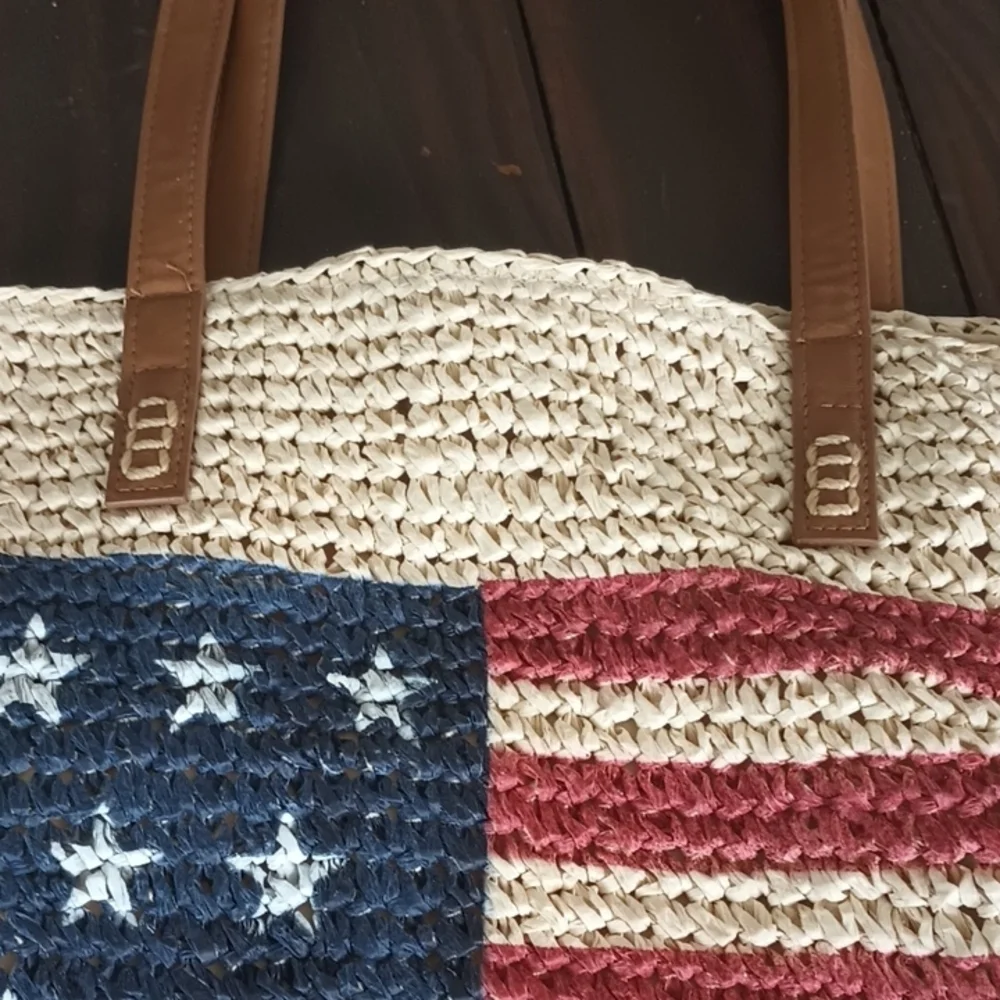 Style And Co Woven American Flag Tote Bag Purse Beach USA - Picture 3 of 9